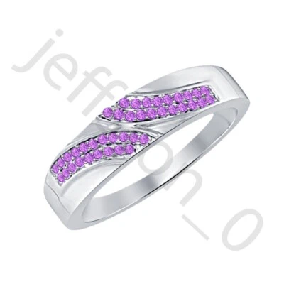 0.40 Ctw Lab Created Amethyst 14K White Gold Over Anniversary Band Men's Ring - Image 1 of 4