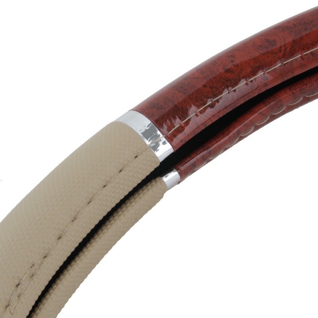 3 PIECE PREMIUM STEERING WHEEL COVER WALNUT WOOD GRAIN SNAP ON STYLE