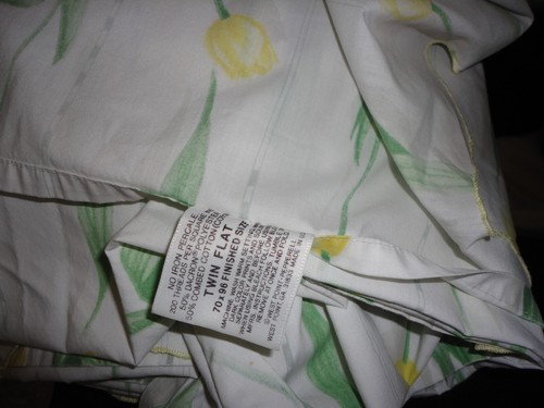 VINTAGE MARTEX ATELIER JULIANA TULIPS YELLOW GREEN FLORAL (3P) TWIN SHEET SET - Picture 10 of 12