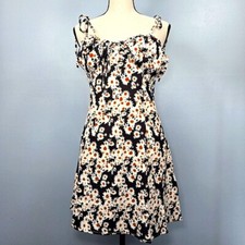 Daisy Floral Print Tie Neck Boho Summer Spaghetti Strap Dress Size S/M NWOT