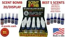 Scent Bomb 1 oz 100% Concentrated Air Freshener Display 20 Bottles (5 Scents)USA