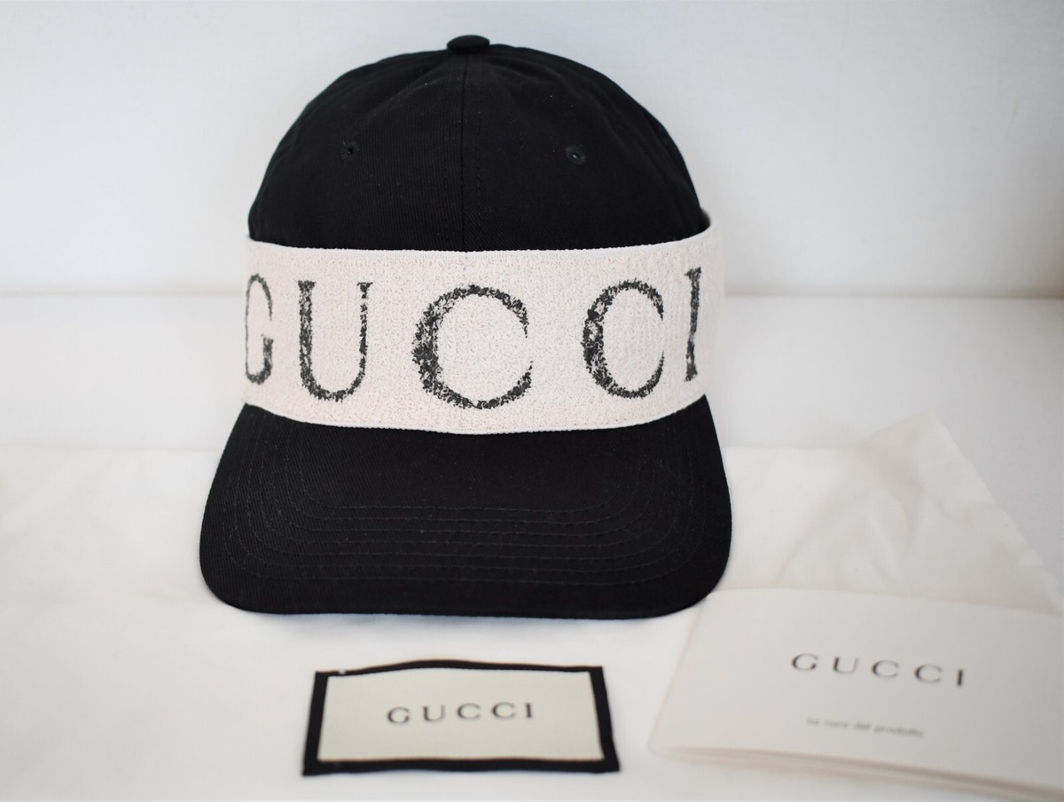 🆕️ Auth GUCCI Black Off White GABARDINE LOGO Unisex 🆕️ Auth GUCCI Black Off White GABARDINE LOGO Unisex