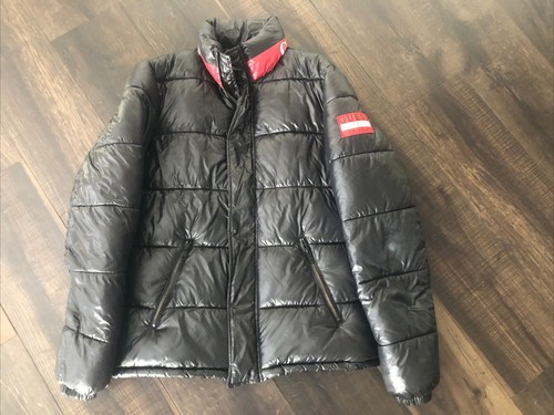 Guess Women Jacket Medium Black Puffer Hoodie Full Zip Pockets Y2K 90’s - Picture 8 of 9