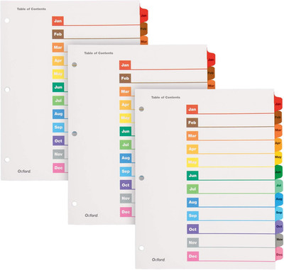 Oxford Onestep Binder Dividers, Dividers for 3 Ring Binder, Monthly Divider Sets