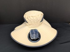 Unisex Outdoor Wide Brim Sun Hat with Solar Fan For UV Protection Beige