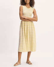 Everlane the knit yellow gingham pleated midi dress small