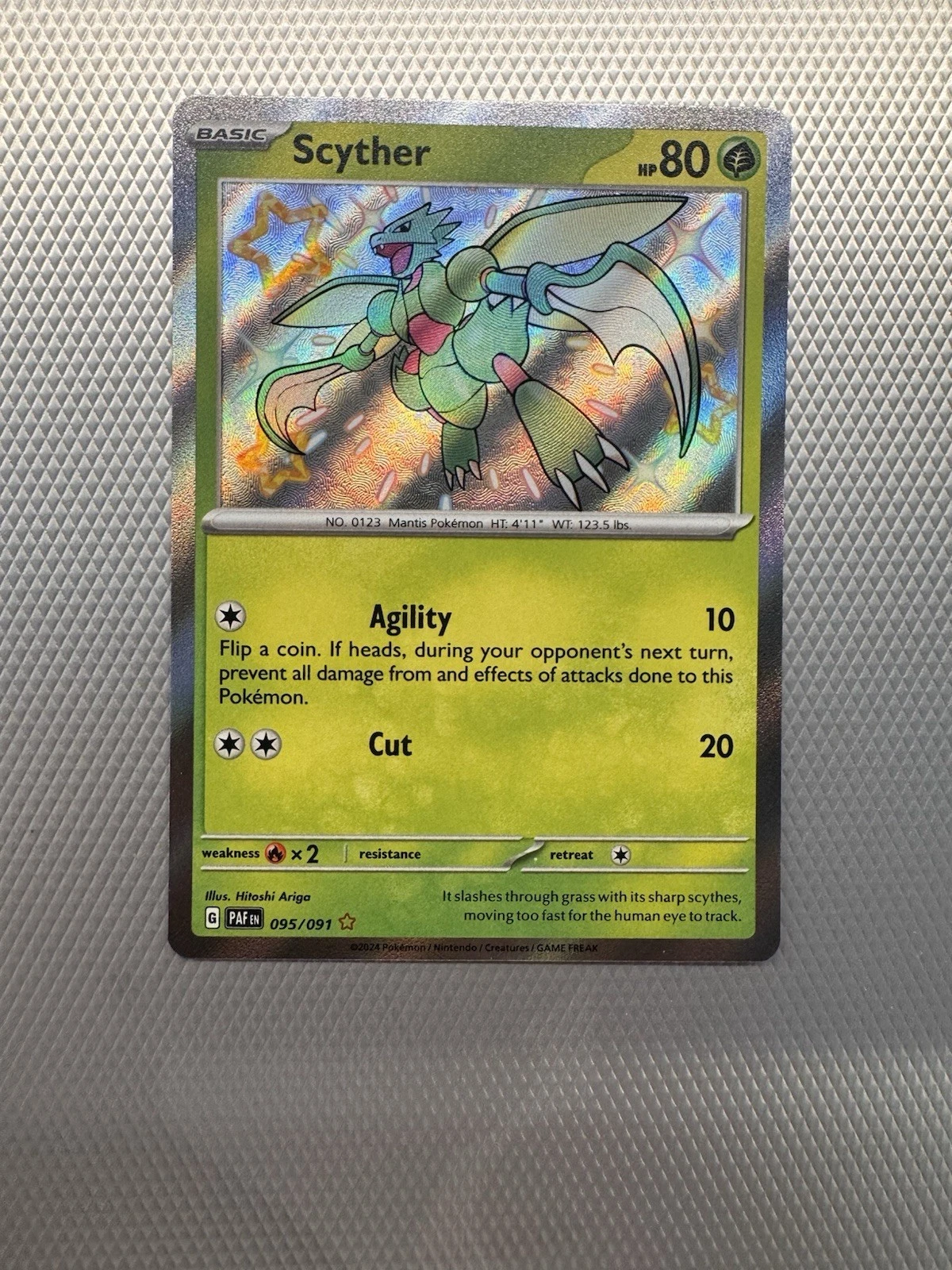 Pokemon Card Scyther 095/091 Shiny Rare Paldean Fates Near Mint