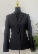 New Calvin Klein Women s Gray Stripe Polyester Blend Blazer Jacket Size 2, 129