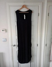 Freya Swimwear Black Ruched Jersey Midi Dress Size M Fit 16 Uk New Oversized