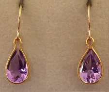Belles boucles d’oreille pendantes AMÉTHYSTES poire sur OR massif 14 ct