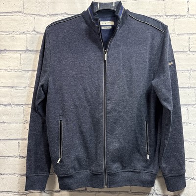 Bugatti Men s Sweater Full Zip Medium Navy Blue Premium Cotton