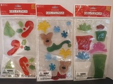 Set Of 3 Holiday Christmas Gel Window Glass Clings Stickers Decor