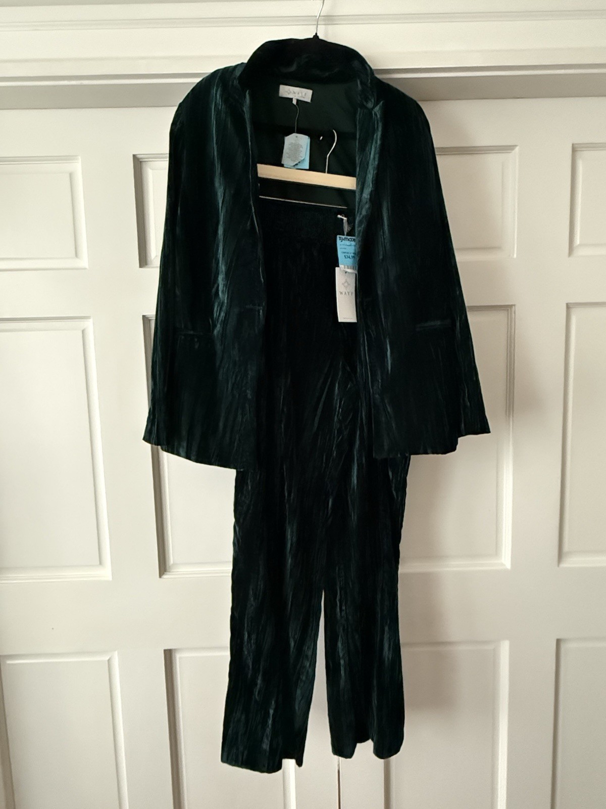 WAYF Women's Dark Green Velvet Pant Suit Set Jacket Pants Size 4-6