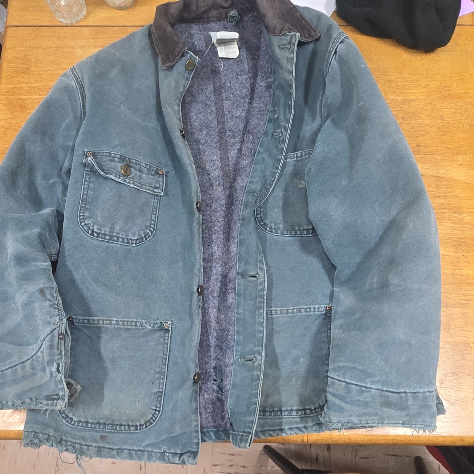 Green Work Jacket Men's Button Front Lined Mid-Le… - image 9