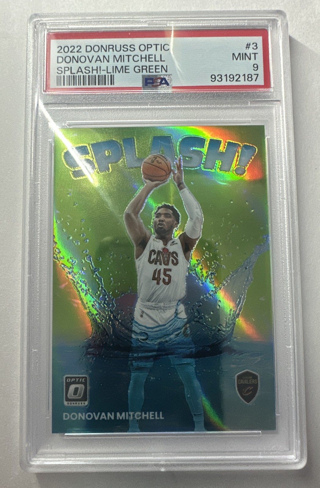 2022-23 Donruss Optic - Splash! Donovan Mitchell #3 Lime Green /149 PSA 9