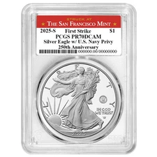 2025-S Proof $1 American Silver Eagle Navy Privy PCGS PR70DCAM FS San Francisco
