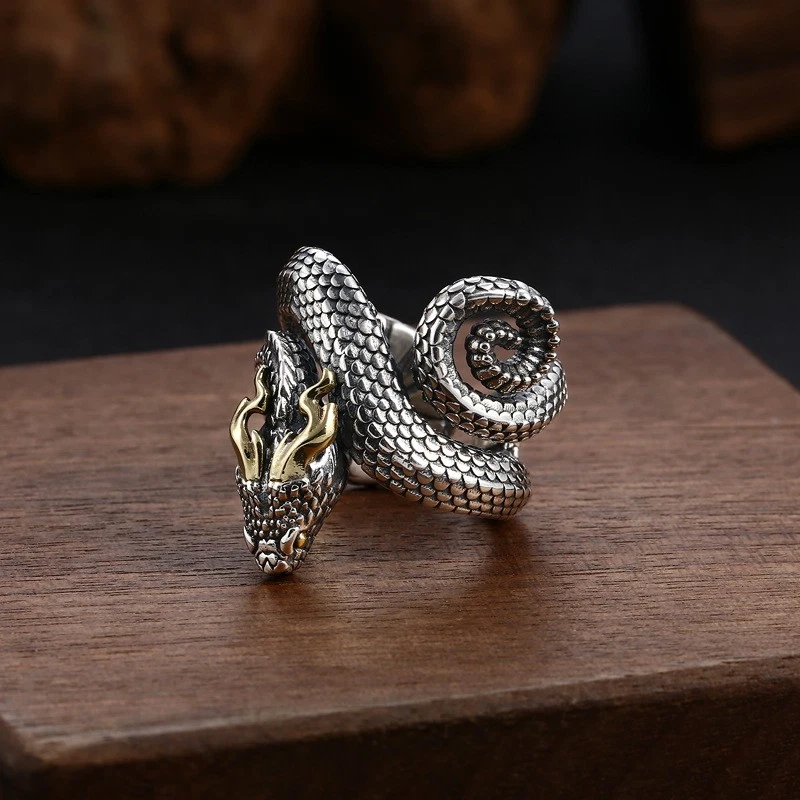 Men’s 925 Sterling Silver Coiled Snake Ring Heavy 26g Realistic Serpent Viper - Image 1 of 4