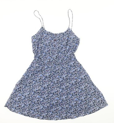 Jack Wills Damen blau geblümt 100 % Baumwolle A-Linie Größe 6 Herzausschnitt Knopf