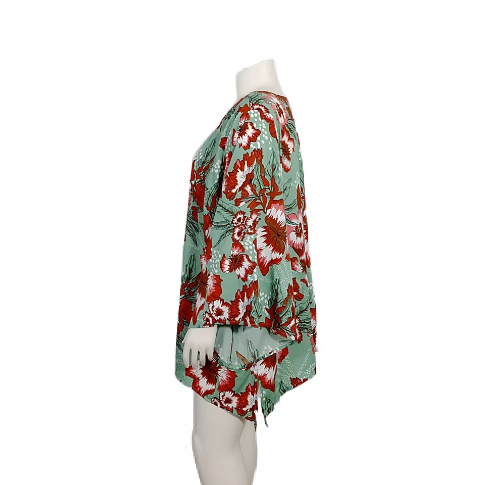 Millenium 女式束腰上衣,尺寸 3X 热带木槿花卉和服袖,流畅 — 第 3/4 张图片