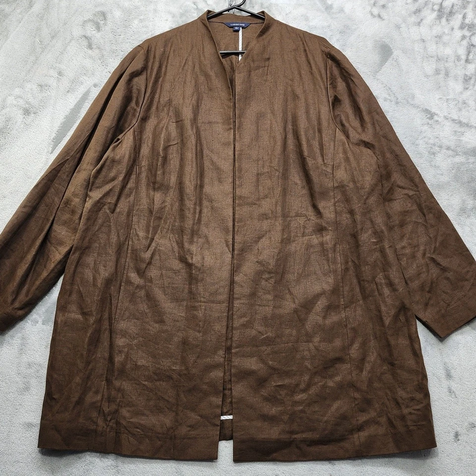 Jaqueta Lands End Feminina 22W Linho Marrom Frente Aberta Blazer Linha Longa Preppy Office - Imagem 2 de 4