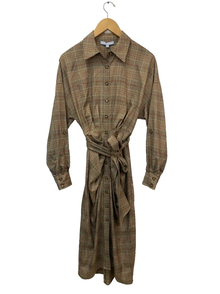 Antonio Melani Women's Roxanne Dress Brown Plaid Bow Tie Front Collar Size Large - Image 2 of 4