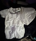 White Baptism Christening Outfit Baby Boy Overalls, Shirt With Bowtie Hat 9M — photo 1