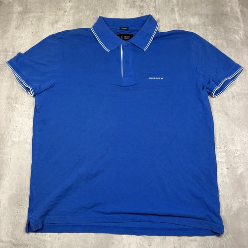 Armani Jeans, Armani Jeans Blue Polo Shirt Italy 81 Graphic Jersey Mens Large Rugby AJ