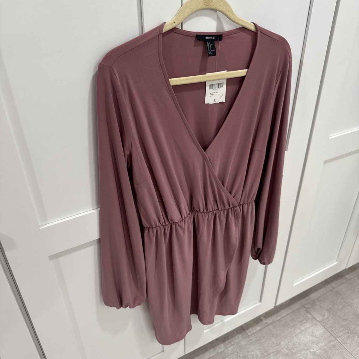 NWT Forever 21 DUSTY pink wrap long sleeve dress size Large | eBay