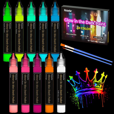 Glow in the Dark Paint, 10 Colors Permanent Fabric Paints | 3D Glow Effect, Neon