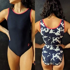 Plum Practicewear Gymnastics Leotard Flip Side Black White Pink Trim Size AS