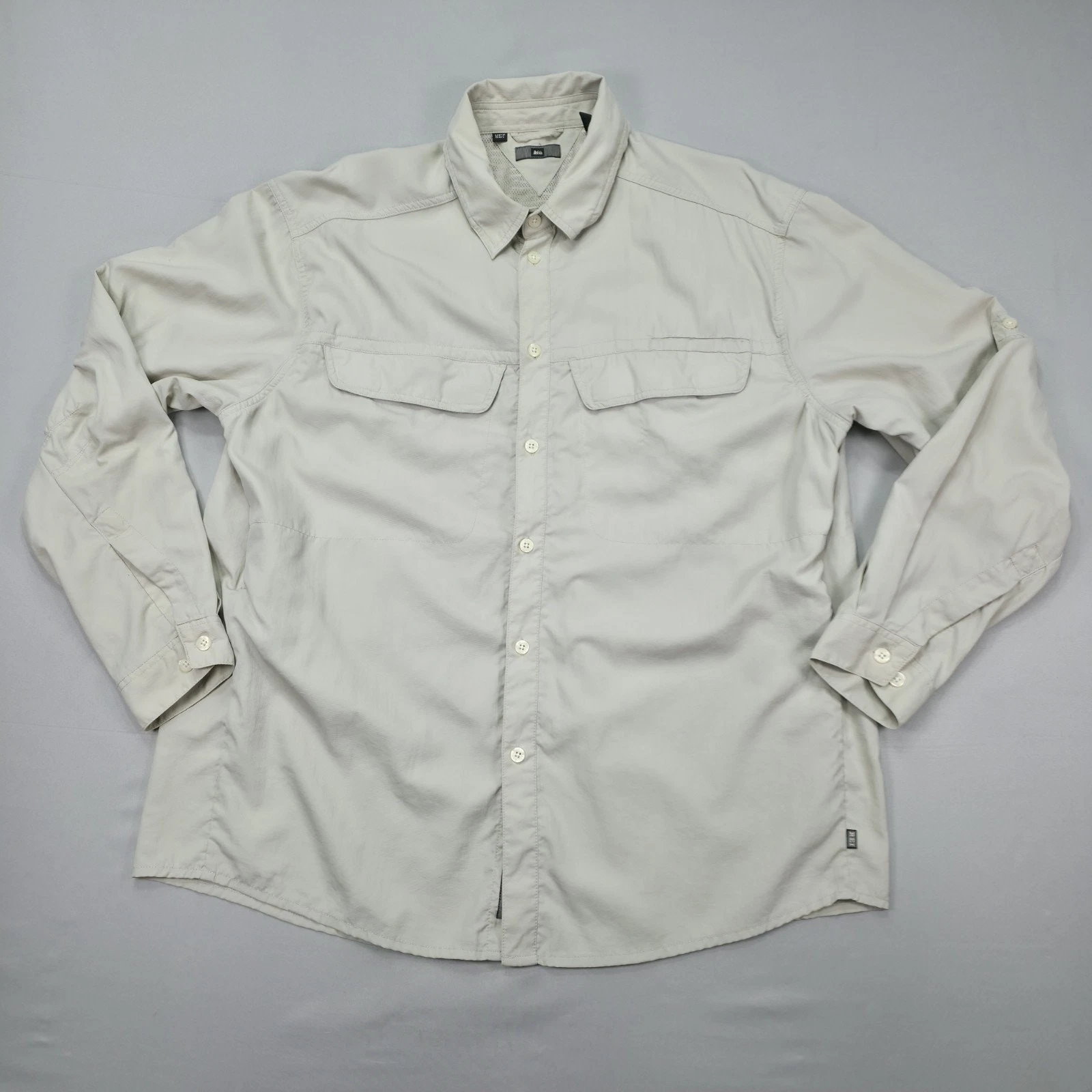 REI Mens XL UPF 50 Hiking Fishing Shirt Vented Utility Outdoor Quick Dry Safari