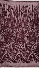 Willow PLUM Sequins on Stretch Mesh Lace Fabric by the Yard