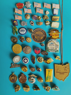 Many Vintage Pin Jewelry Lot Bell Phone BRT Railroad Daughters Rebekah V Nickel