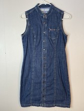 Tommy Hilfiger Denim Dress Size 4 Blue Sleeveless Women Snap Front