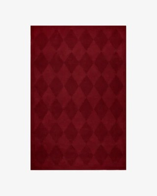 Nordic Knots Red Area Rug Diamond Burgundy Wine Wool Hand Tufted Scandi Plush 3D
