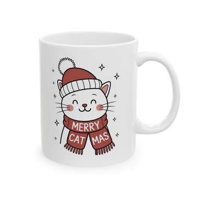 Merry Catmas Christmas Mug Cute Cat Holiday Coffee Cup Gift for Cat Lovers