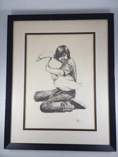 Vintage 70s Framed Picture by Joni Eareckson Tada Boy With Goose