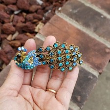Vintage Womens Hair Barrette Peacock Rhinestone Hair Clip Victorian Timeless