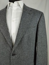 Lands End Mens 42L Gray Herringbone Soft Tweed 2B Jacket Sport Coat Lambswool