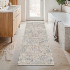 Runner Rug 2'x7' Beige Blue Floral Vintage Style Hallway Mat