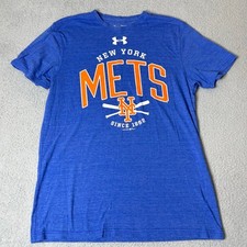 New York Mets Under Armour Tee Youth M Blue Short Sleeve Pullover Loose Fit