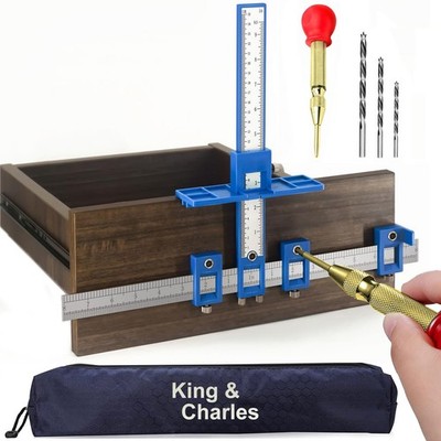 Cabinet Hardware Jig with Automatic Hole Punch and Drill Bits for Wood Projects