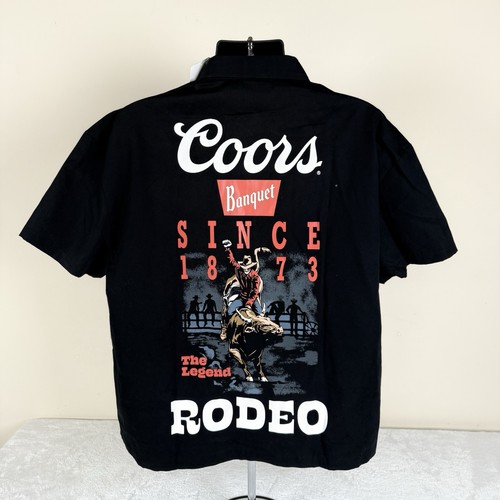 Nuova camicia western Coors Banquet birra "Rodeo" uomo grande (50" petto) nera SS