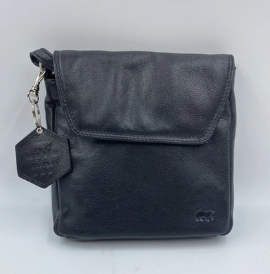Bear Design Cross Body Bag Umhängetasche Schwarz Leder Freizeit Guter Zustand