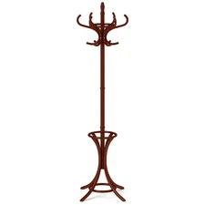 Wood Standing Hat Coat Rack Jacket Bag Hanger Home 12 Hooks w/ Umbrella Stand