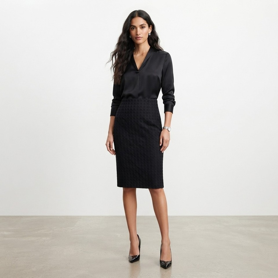 Thurley Circle Lace Pencil Skirt Size 10 Black Overlay High Waist