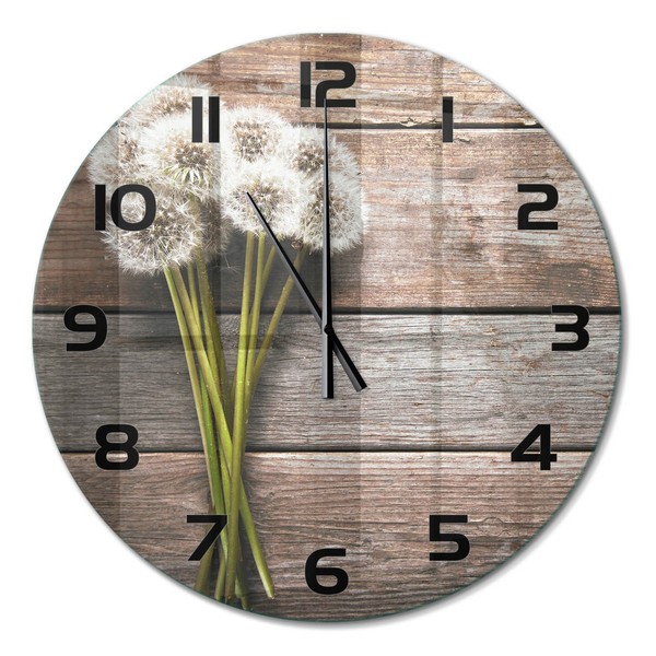 Runde Wanduhr Aus Glas Runde Glasuhr LöWenzahn-Holz Schwarze Zeiger Fi60 Cm-image