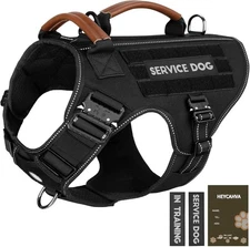 Service Dog Vest - Tactical Dog Harness Full Metal Buckles with Leather Handle