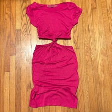 Boohoo Cut Out Twist Gathered Waist Short Sleeve Mini Dress Hot Pink Womens US 4