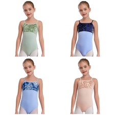 Girls Leotard Performance Bodysuit Velvet Patchwork Jumpsuit Ballet Elegant
